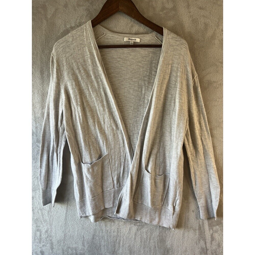 Madewell Cardigan‎ Sweater Women's S Open Front Gray Pockets Lightweight Cotton